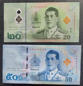 Thailand Banknotes, 20 &50 baht.  New, unciruclated