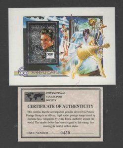 BURKINA FASO #991A 1995 ELVIS PRESLEY MINT VF NH O.G S/S W/CERT. ee 