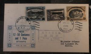 1943 Manila Philippines Japan Occupation First Day Censored Cover #N2,6,7 FVF B