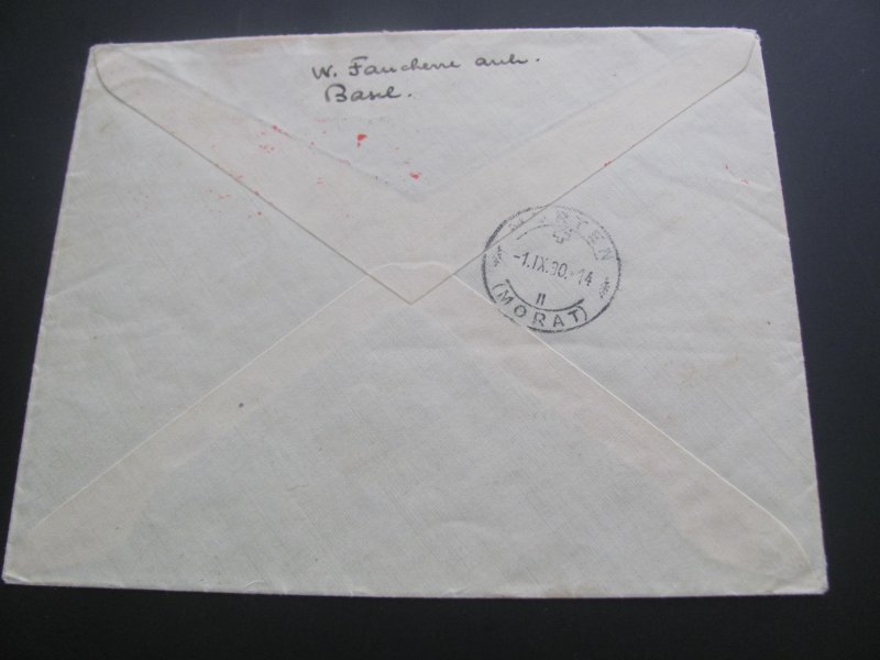 SWITZERLAND 1930 AIRMAIL COVER BOOKLET STAMPS TO BASEL XF (260)