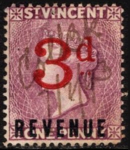 1885 St. Vincent Revenue 3 Pence/One Penny General Tax Duty Stamp Used