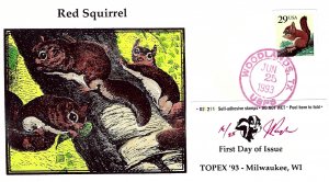 Rare Pugh Designed/Painted Adhesive Red Squirrel FDC.. 16 of Only 25 created!