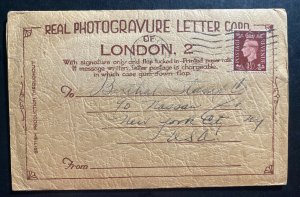 1939 London England Real Photogravure Letter Card Cover To New York USA