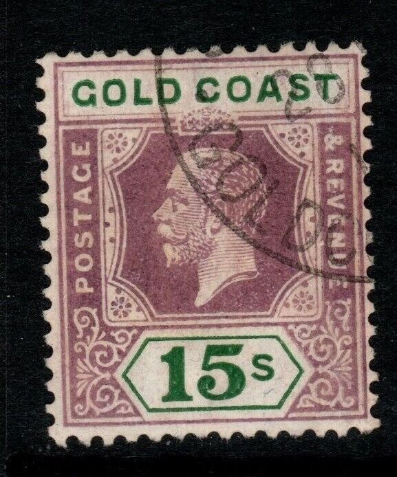 GOLD COAST SG100a 1925 15/= DULL PURPLE & GREEN DIE II FINE USED 