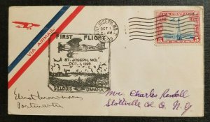 1929 US Airmail First Flight Cachet Cover St Joseph MO to Stottville NY