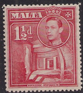 Malta 1938 - 43 KGV1 1 1/2d Scarlet MM SG 220 ( M594 )