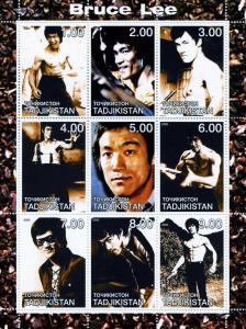 Tajikistan 2000 BRUCE LEE Martial Artist Sheet (9) Perforated Mint (NH)