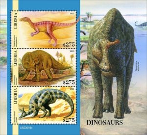 Liberia - 2023 Dinosaurs, Gilmoreosaurus - 3 Stamp Sheet - LIB230115a