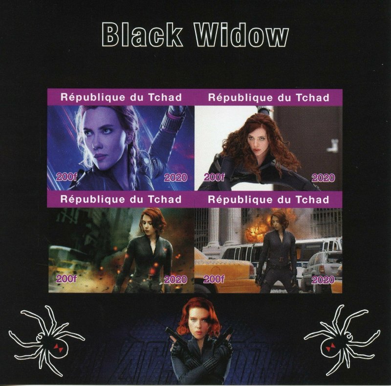 Chad Superheroes Stamps 2020 MNH Black Widow Scarlett Johansson 4v IMPF M/S