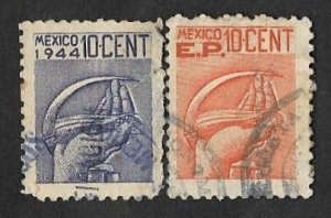 SE)1944 MEXICO  2 10C FISCAL STAMPS, USED