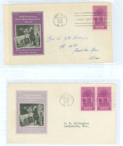 US 854 1939 3c washington's first inauguration, two addressed fdcs with two ioor cachets color variations