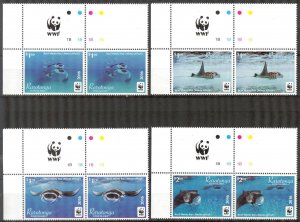 Rarotonga Cook Islands 2016 WWF Fishes Reef Manta Ray set + labels x 2 MNH