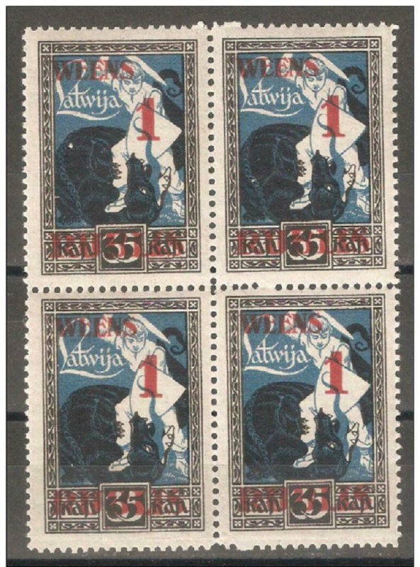 Latvia 1920-21,Surcharged 1R on 35k,Block Scott # 91,VF MNH**OG  	 