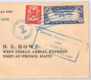 DOMINICAN REPUBLIC Air Mail Cover 1928 LINDBERGH SPECIAL FLIGHT HAITI YV79