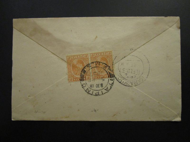 Malaya Perak 1937 Cover to South India - Z5823