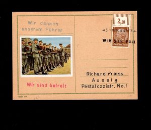Germany Wir Sind Frei Auxiliary Fuhrer Occupied Czech Saubernitz 1938 Card 9g