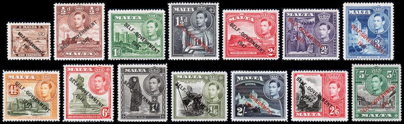 Malta Scott 208-221 (1948) Mint H-LH VF, CV $66.25