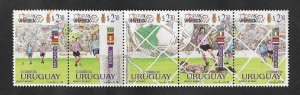 SE)1995 URUGUAY, SOCCER, COPA AMERICA 95', STRIP OF 5 MNH STAMPS