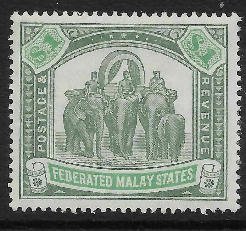 MALAYA FMS SG48 1907 $1 GREY-GREEN & GREEN MTD MINT