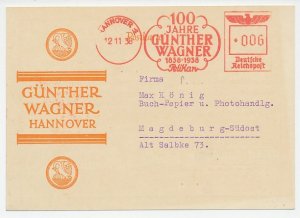 Meter card Deutsche Reichspost / Germany 1938 Gunther Wagner - Pelikan - Fountai