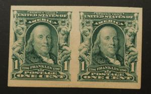 US Scott #314 1c Franklin Imperf. Horiz Pair NH-OG