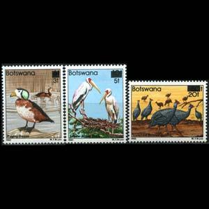 BOTSWANA 1987 - Scott# 401-3 Birds Surch. Set of 3 NH