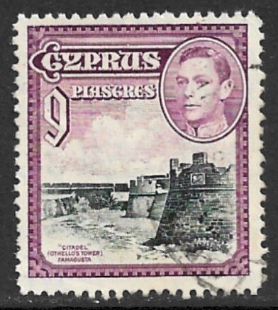 CYPRUS 1938-44 KGVI 9pi OTHELLO'S TOWER Scott No. 151 F-VF Used