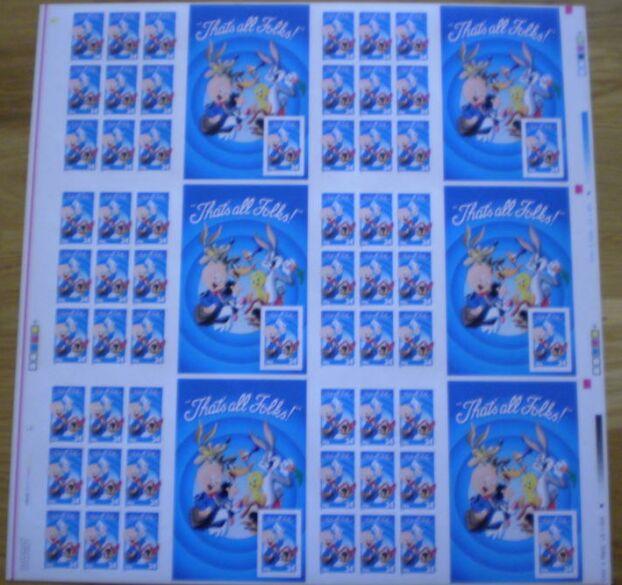 US Stamp #3534 MNH - Porky Pig BOT Press Sheet w/ Serial Number - 6 panes of 10