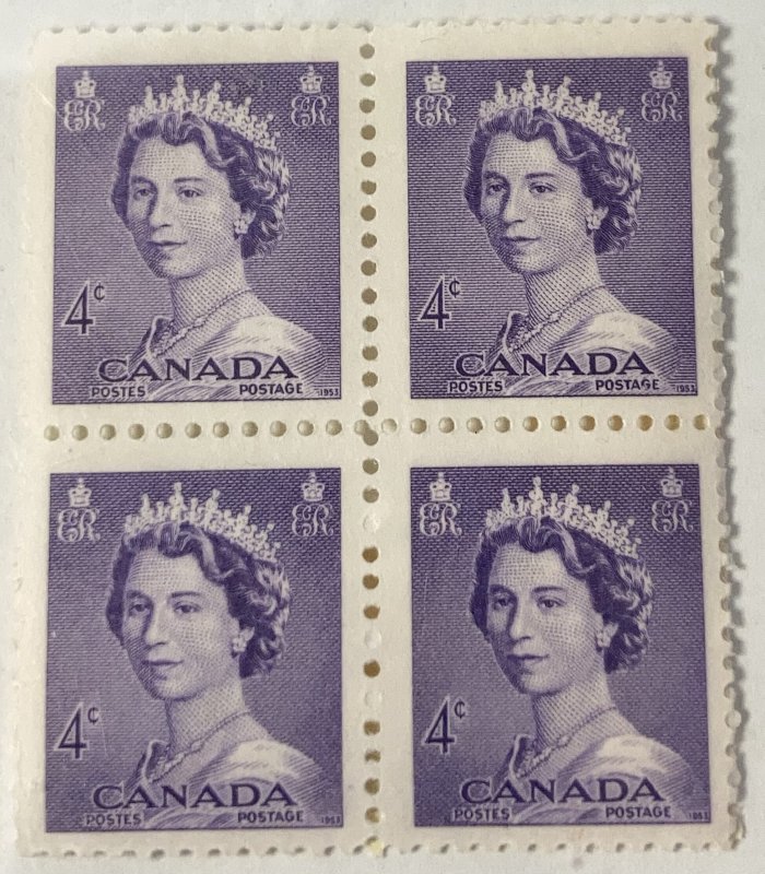 CANADA 1953 #328 Queen Elizabeth II Karsh Portrait - Block of 4 MNH