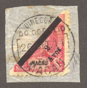 Macao Scott 159 Used On Piece - 1911 2a on half of 4a, Black Surcharge