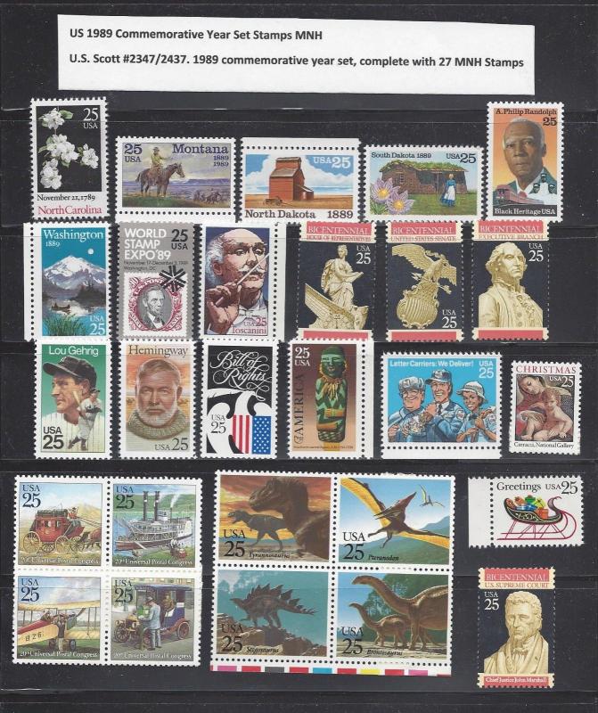 US 1989 Commemoratives Year Set with 27 Stamps MNH