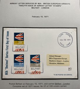 1971 England First Day Cover FDC BEA Decimal Series Only 100 Cover Carried