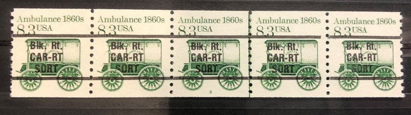 U.S. Sc. #2128a: 8.3c Ambulance PNC Strip of 5, MNH, Plate #3 GAP 1R