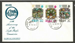 Fiji # 324 - # 326 , 25th Anniv South Pacific Commission FDC - I Combine S/H