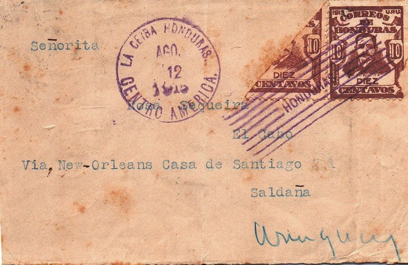 Honduras mail, via New Orleans Postcard