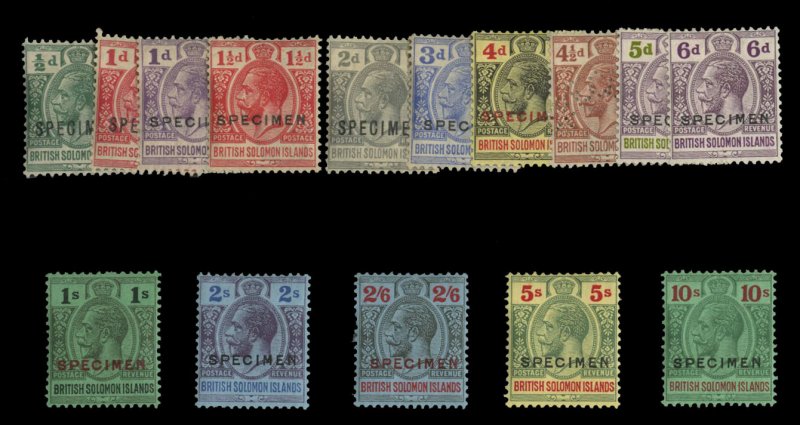 Solomon Islands #43-56S (SG 39-52s) Cat£425, 1922-31 George V, 1/2p-10sh, co...