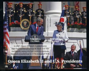 MARSHALL ISLANDS QUEEN ELIZABETH II & US PRESIDENTS GEORGE W BUSH IMPF SHEET  NH