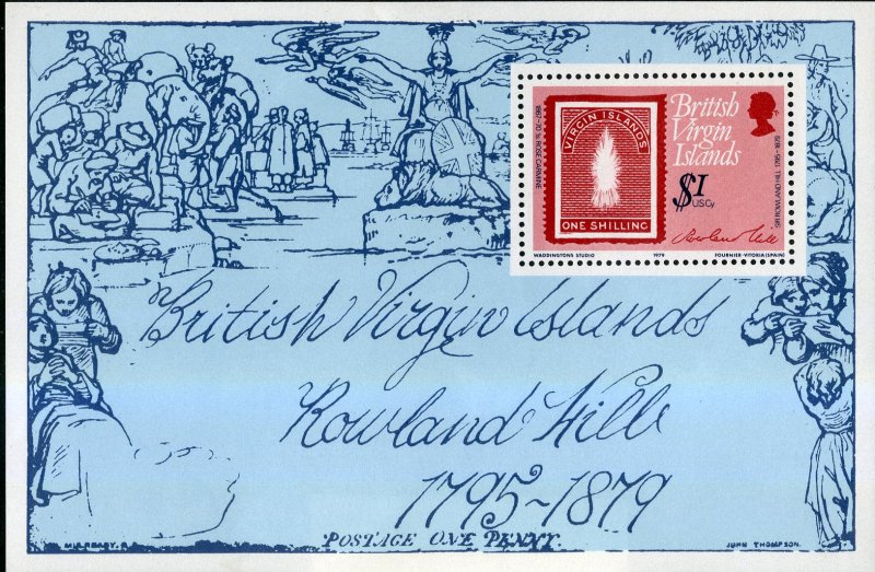 BRITISH VIRGIN ISLAND 363 MH SS BIN $.90 STAMP ON STAMP