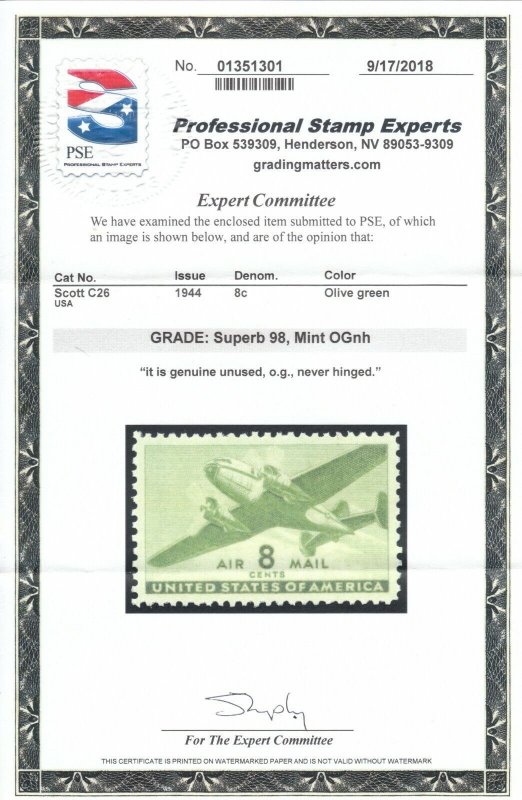 MOstamps - US #C26 Mint OG NH Grade 98 with PSE cert - Lot # MO-1969 SMQ $140