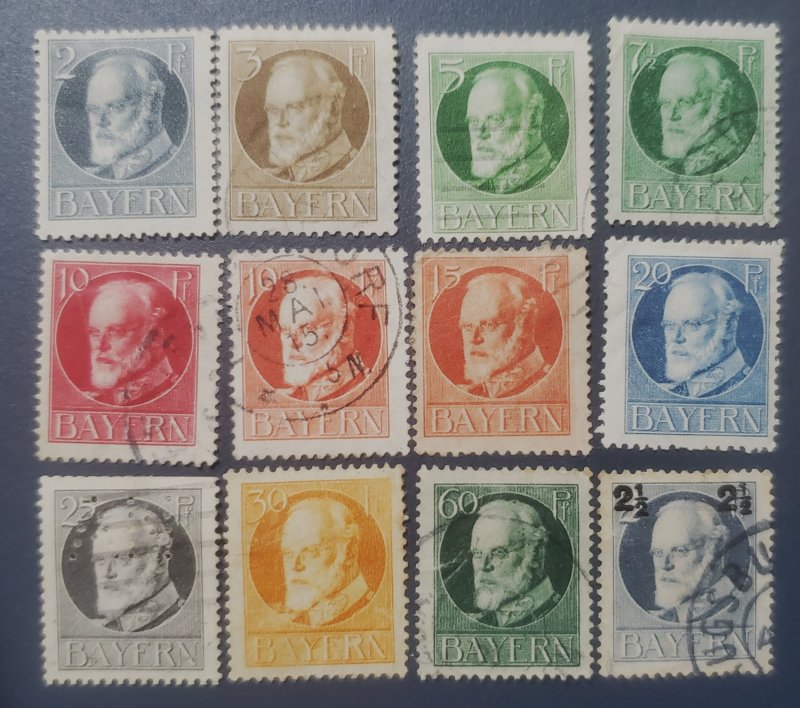 Bavaria 94-100, 102-104, 107, 115, 1914 King Ludwig, M/U, Cat. value -- 18.75