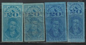 US Cigarette Tax Stamps Used. Series 103, 104, 114, 125