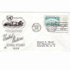 United Nations 1959 FDC Sc 70 General Assembly UN First Day Artcraft Cachet