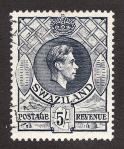 1938 Swaziland Sc #36 - 5 Shillings KGVI - Used with mute cancel Cv$12.50