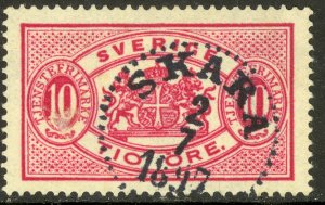 SWEDEN 1881-95 10o ROSE Arms Official Stamp Sc O17b VFU w SKARA Postmark