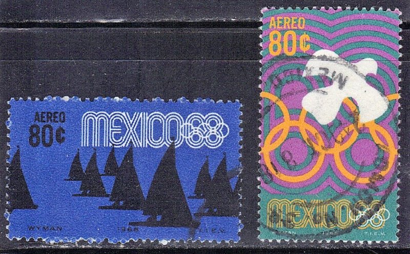 MEXICO  SC# C335+C340 **USED**  80c  1968  OLYMPICS     SEE SCAN