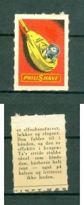 Denmark. Poster Stamp 1960es.  PhiiliShave Electrical Shaving. MH,