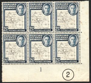 1949 Falkland Dependencies KGVI & Map 2½p Block 6 MNH Sc# 1L13 CV $54.00