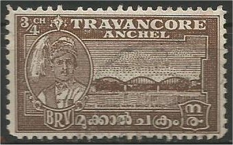 TRAVANCORE, 1941, used 3/4 ch,Bridge Scott 44