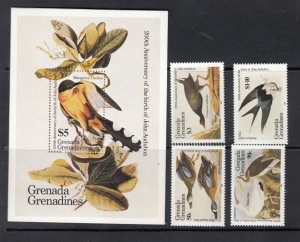 Grenada Grenadines Sc 637-41 NH set+Souvenir Sheet of 1985 - Birds