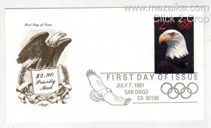 1991 HIGH VALUE $2.90 EAGLE PRIORITY MAIL ARTMASTER 2540 FDC & INFO TEXT ON BACK